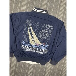 Vtg NAUTICA Jacket Men's Large Blue Full Zip Cup Sailing Scotland Reversable 90s